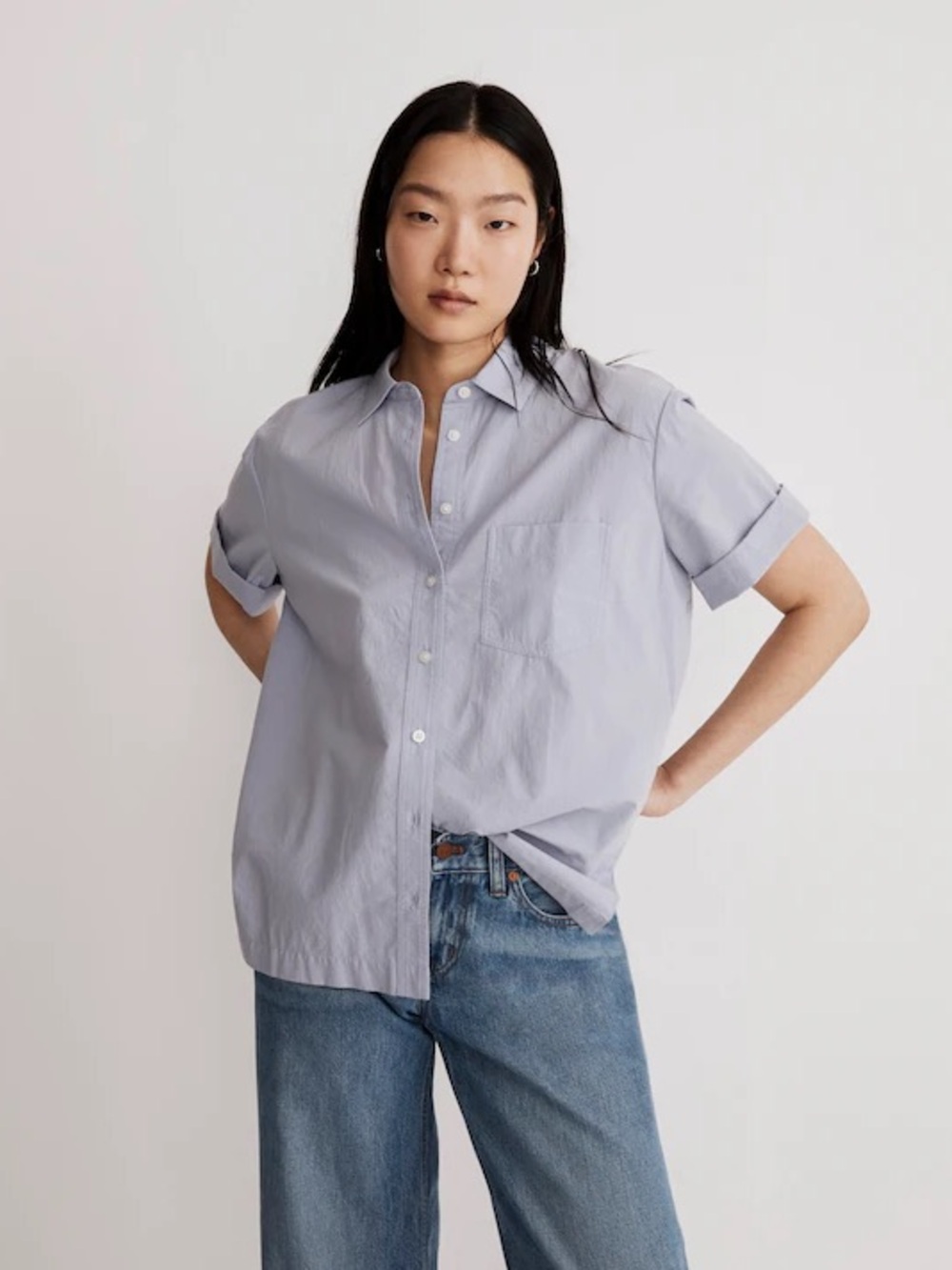 Madewell Short-Sleeve Button-Down Shirt in Peri Blue